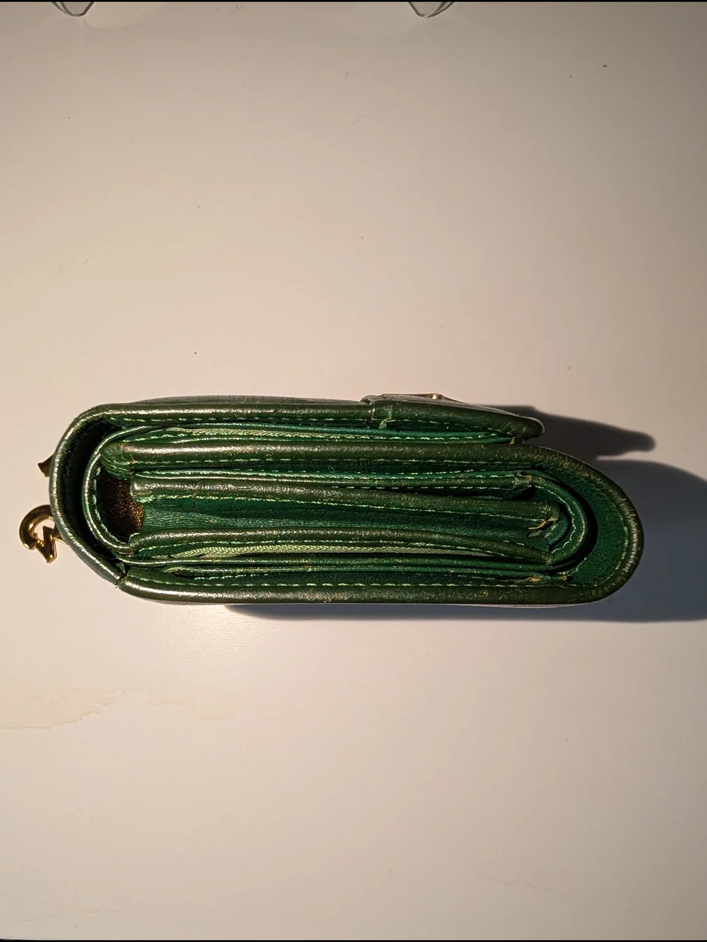 Vintage MCM München Green Leather Trifold Wallet and Gold Charms